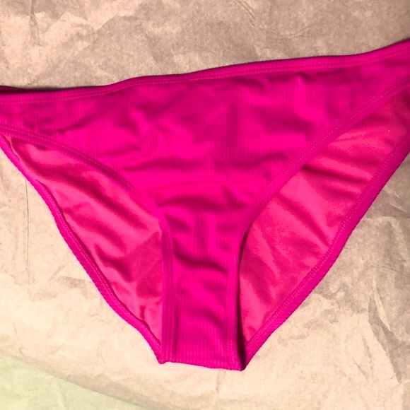 NWOT [California Waves] Hot Pink Ribbed & Ruched Swimsuit Bottom, Womens Sz L - Picture 3 of 7